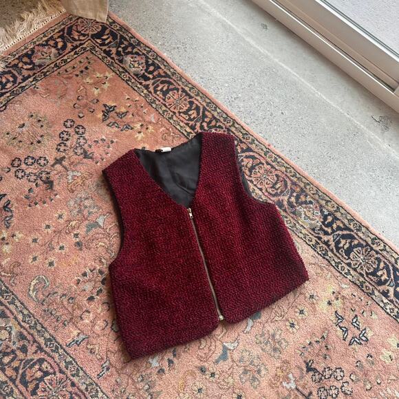 Saddle River Women's Medium Vest burgundy Textured Zip Up - Picture 1 of 3